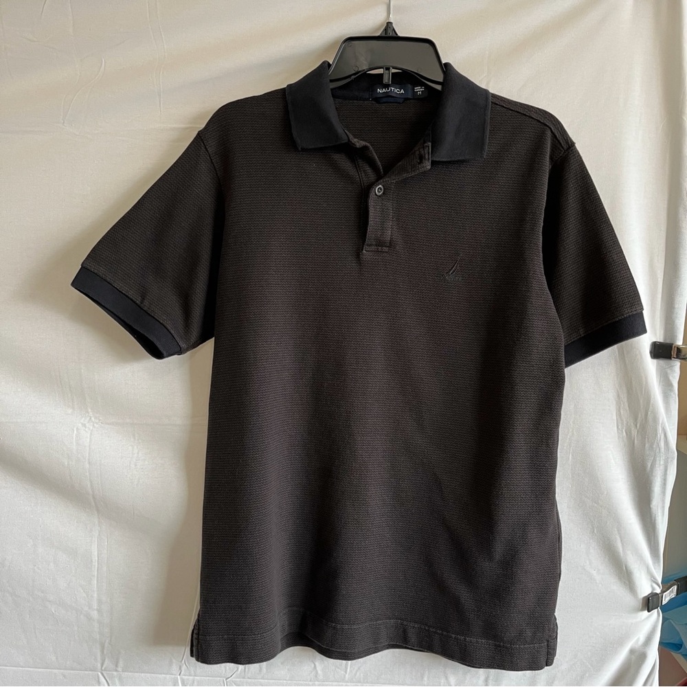 NAUTICA Polo Golf Shirt Black and Brown Textured Short Sleeve Shirt Size Medium